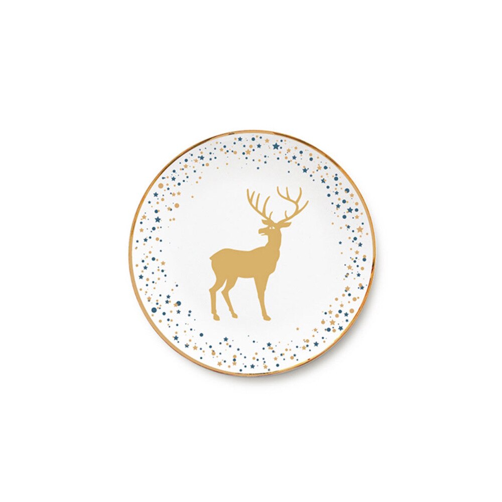 Christmas Decoration Dinner Plates China Bone Round Plates Elk Christmas Tree Dishes and Plates Dinnerware Kitchen Supplies: 6.5 inch