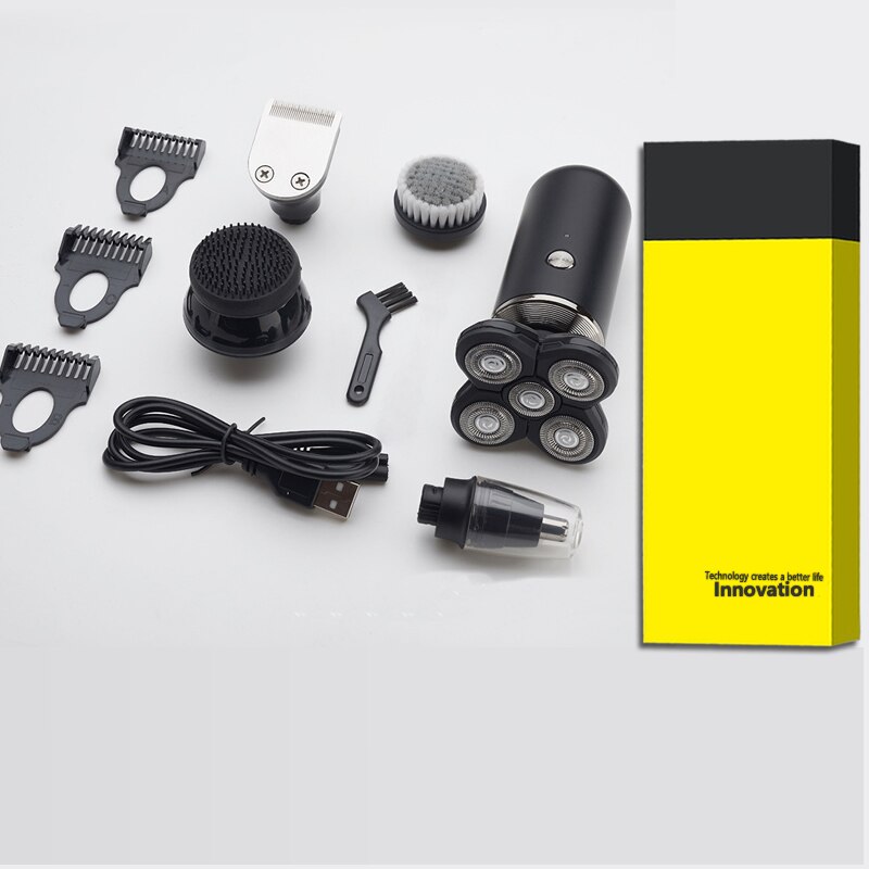 Electric Shaver Rechargeable Electric Beard Trimmer Shaving Machine for Men Beard Razor Wet-Dry Dual Use Washable: STD Plus-Black-Box