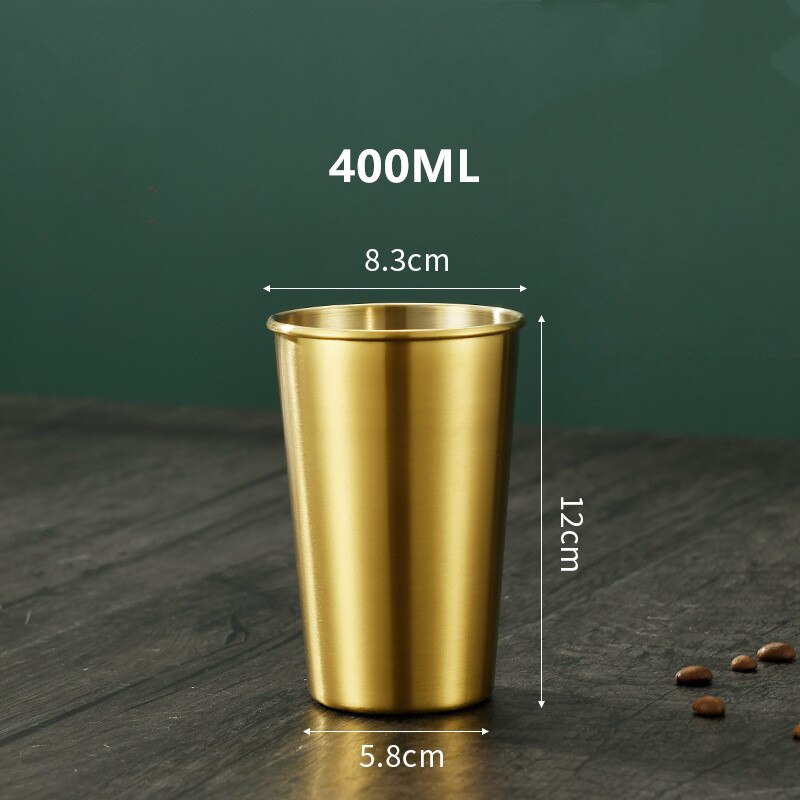 Gold Unbreakable Metal Drinking Beer Coffee Tea Cup Insulation Anti-Scalding Stainless Steel Water Mug Cups: Gold 400ML