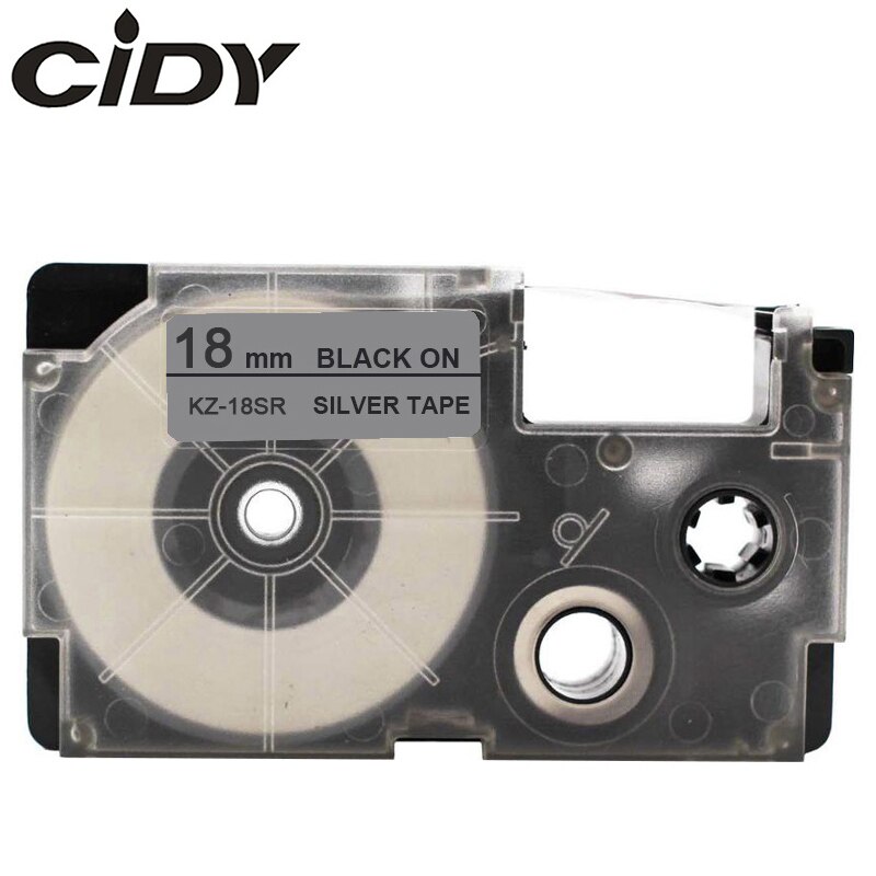 CIDY XR18WE Compatible Label Tape XR-18WE XR 18WE Casio Black on White 18mm label ribbon for KL-60-L KL-120 KL-750 label maker: 18mm black on silver