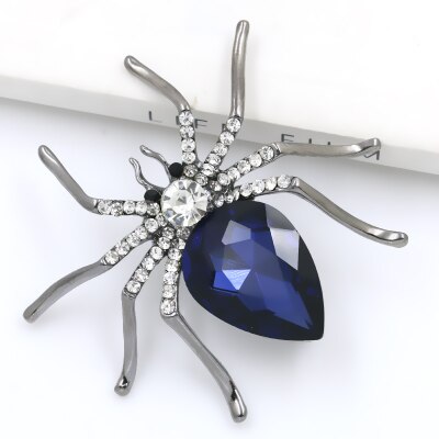 WEIMANJINGDIAN Exquisite Red Crystal Spider Broche Pins voor Vrouwen: Blue Dark Silver