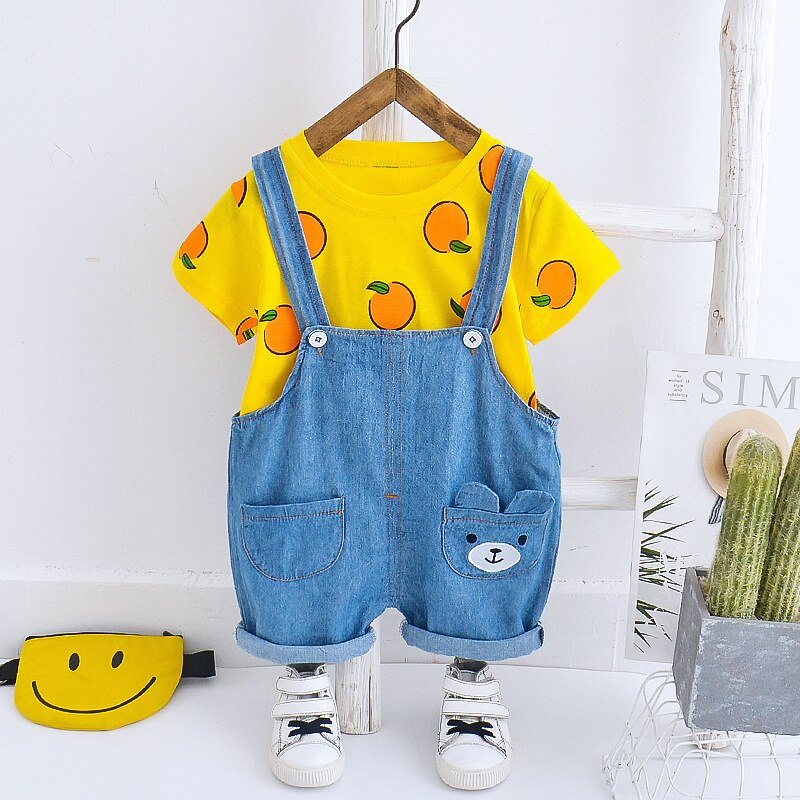 Zomer Kinderen Mode Kleding Baby Jongens Meisjes Cartoon T-shirt Shorts 2 Stks/sets Kids Baby Kleding Peuter Casual Sportswear: BO juzi S Yellow / 5