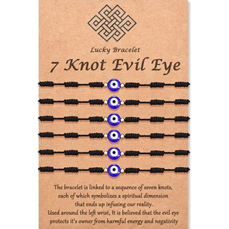 Pulseras de cuerda de 7 nudos hechas a mano, pulseras de cuerda roja con abalorios de mal de ojo, pulsera de Amistad tejida ajustable apilable