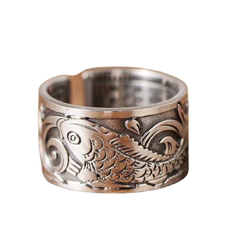 koi fish pattern opening ring men and women good luck heart sutra opening wearing jewelry кольцо мужское