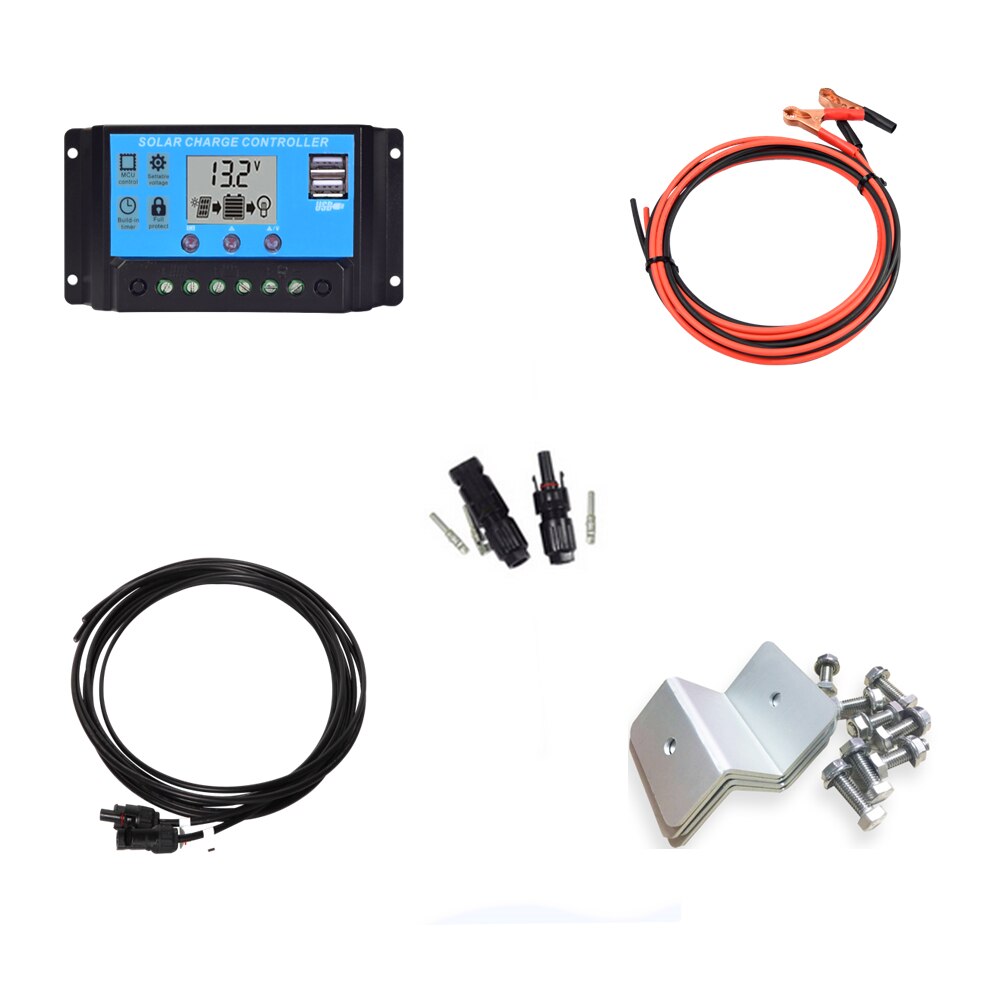 Solar System Accessories 10A/20A/30A 12V 24V PWM Solar Charge Controller+Battery Connection PV Cable+Connector+Mounting Bracket: 10A Controller Kit A