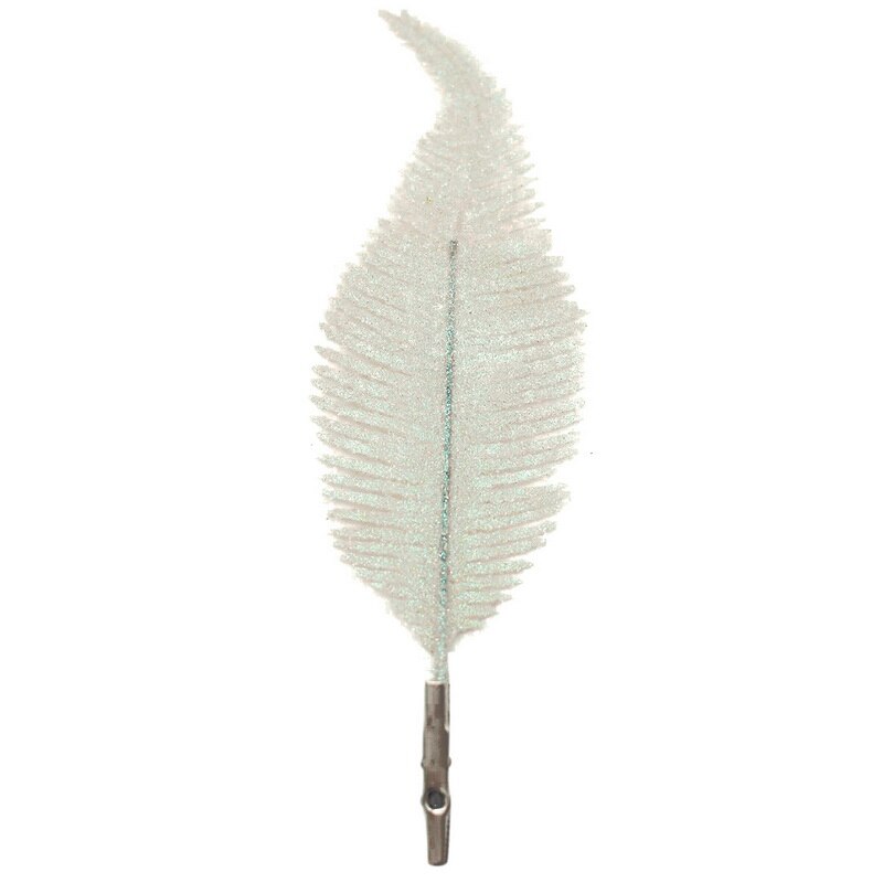Simulatie Bloem Kerstboom Vaas Decoratie Clip Op Glittery Kerstballen Ornament Veer Bladeren Voor Home Office Decoraties: 1 Pcs White