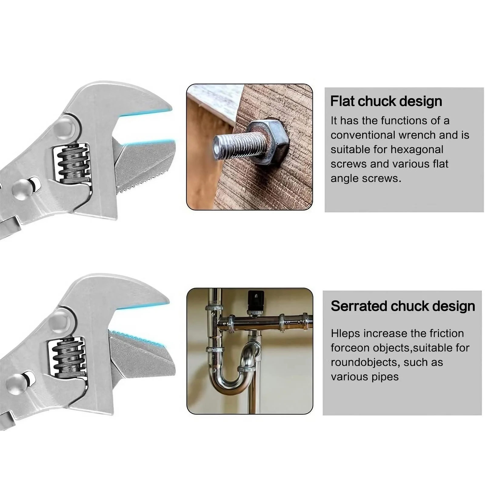 Llave de trinquete ajustable 5 en 1, herramienta de acero inoxidable con cabezal giratorio para fontaneros mecánicos, herramienta manual extensible resistente a la oxidación DIY