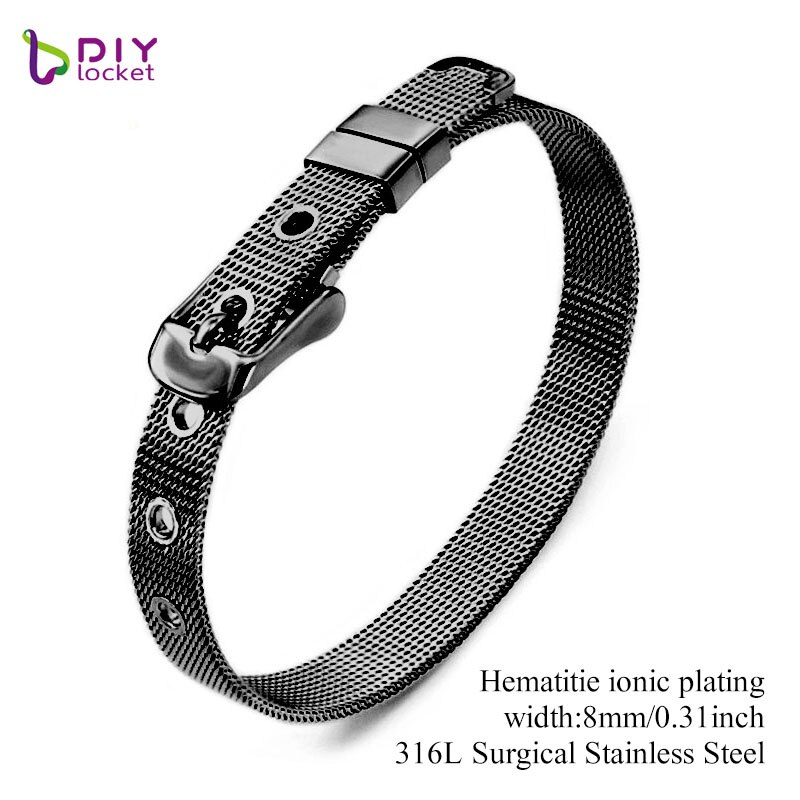 8mm/ 10mm Stainless Steel bracelet bangles Wristband Accessory Fit for Slide Letters Charms LSBR01-02: 8MM Black