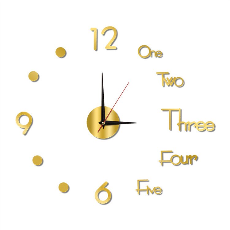 Diy Muur Digitale Klok Frameloze Acryl 3d Klok Wandklok Met Lichtgevende Mute Sticker Woonkamer Slaapkamer Muur Decoratie: Gold