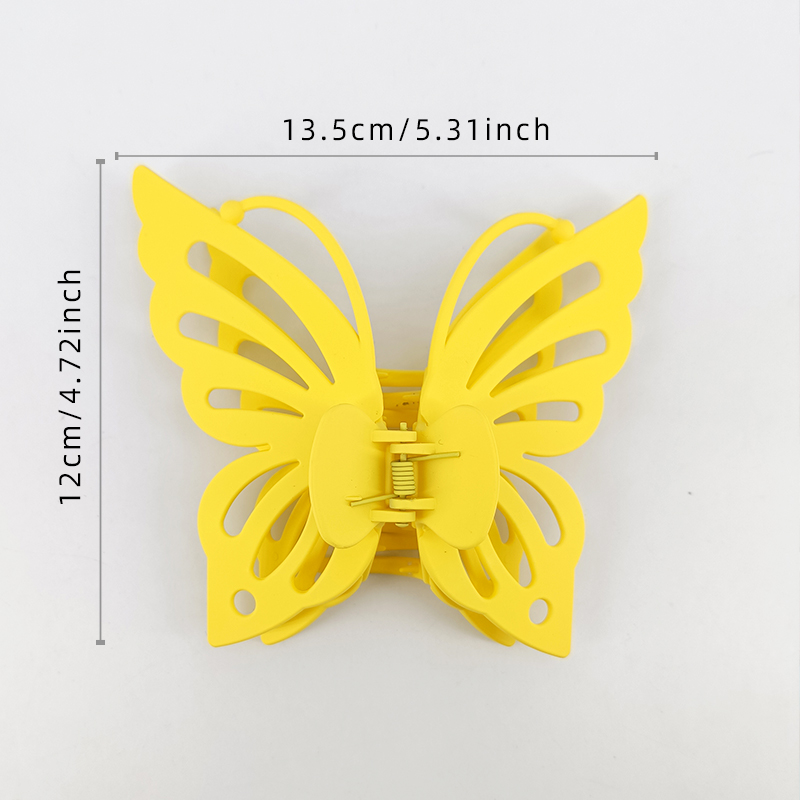 Pinza para el pelo para la cabeza trasera para niñas y mujeres, dulce verano, 13,5 cm, ala de doble capa, antena hueca, pinza para el pelo de plástico de mariposa