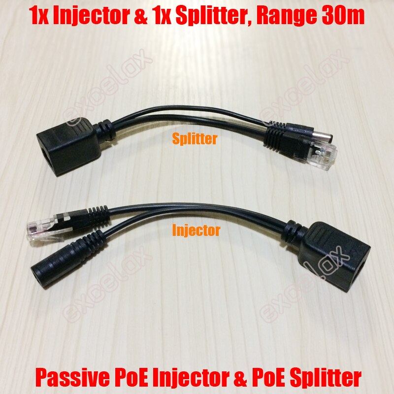 1x Pair RJ45 Passive PoE Injector & Splitter IP Camera Power Over Ethernet Power Supply Adapter 30m 100ft DC 12V Connector Plug