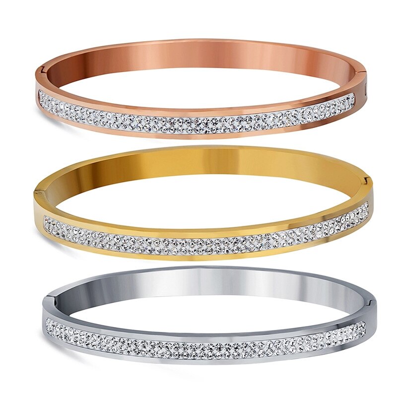 ZORCVENS strass di cristallo a due file pavimenta bracciali e braccialetti in acciaio inossidabile per accessori moda donna gioielli braccialetto