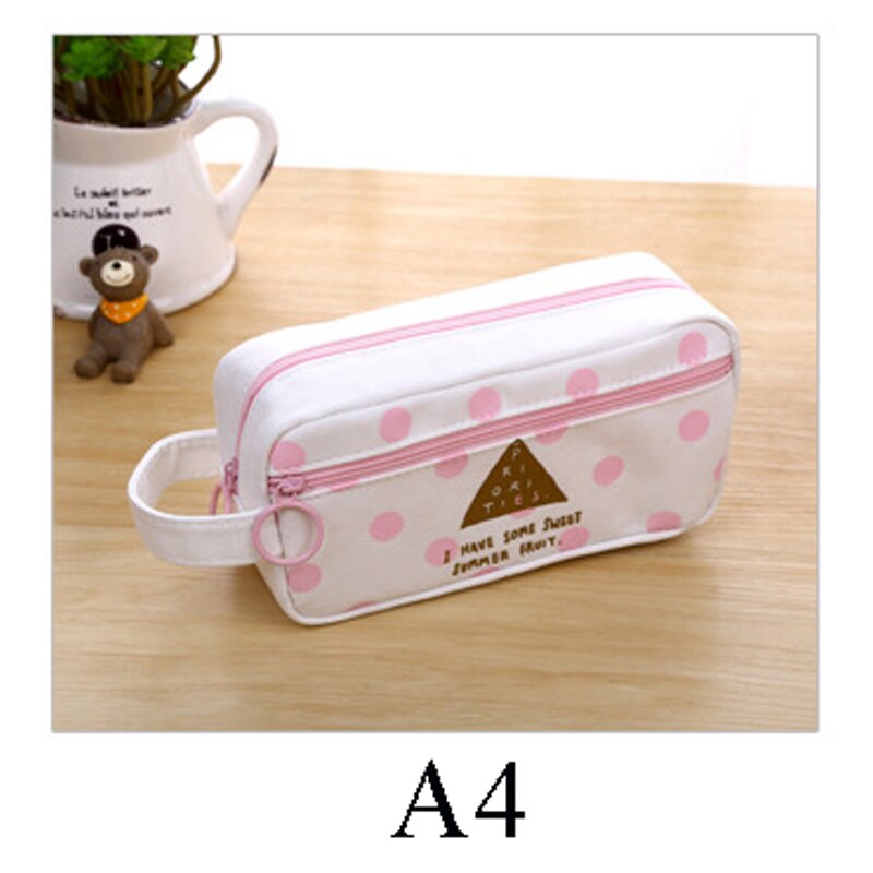 Pink canvas pencil case large capacity Kawaii pen case for girls school Pencil cases student stationery box cute Storage bag: A4