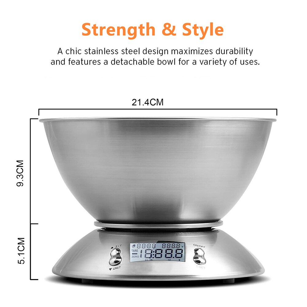 Digital Kitchen Scale Stainless Steel Electronic Balance,with Removable Bowl,High Accuracy 11lb/5kg Multifunction Food Scale