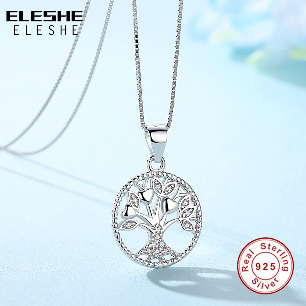 ELESHE Echt 925 Sterling Silber Familie Baum des Lebens Anhänger Halsketten Für Frauen Mit Kette Schmuck