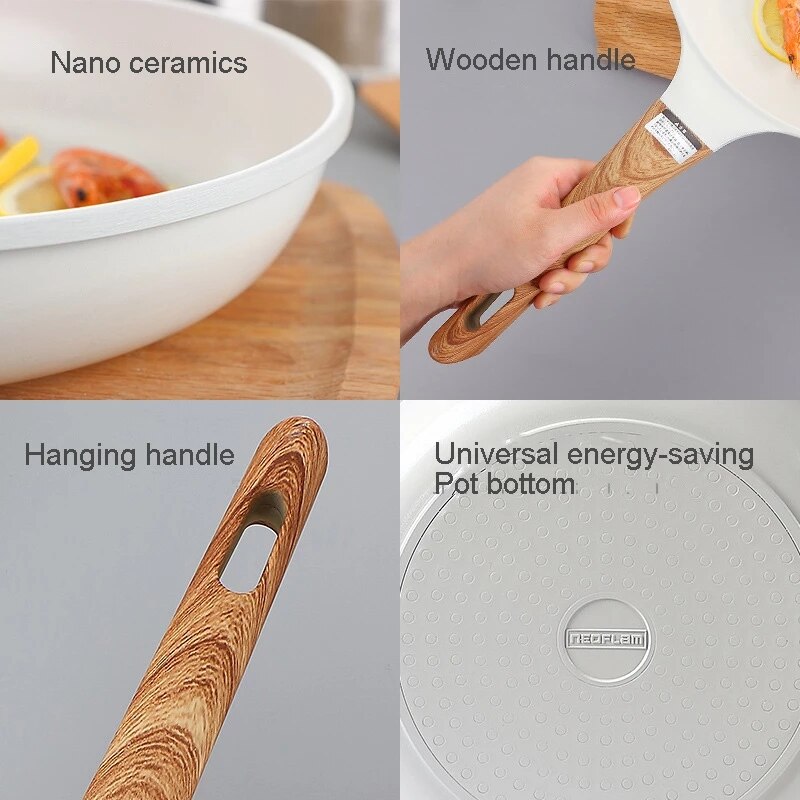 Sartén de cerámica blanca coreana, juego de ollas y sartenes antiadherentes, freidora profunda para desayuno, bandeja esmaltada japonesa para Cocina
