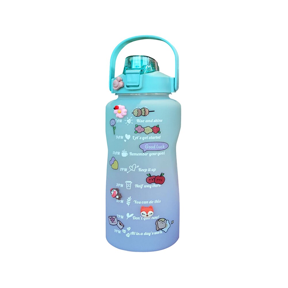 2L Wasser Flasche Stroh Tasse Große Kapazität Hohe Temperatur Kunststoff Wasser Tasse Zeit Skala matt draussen Sport Schüler Paar Tasse: 2000ML B