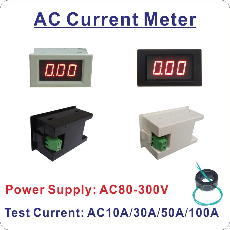 LED Display Red Digital Amp Panel Meter D85 AC Ampere meter AC 80-300V Current Meter AC 10A 30A 50A 100A AC Ammeter Black White