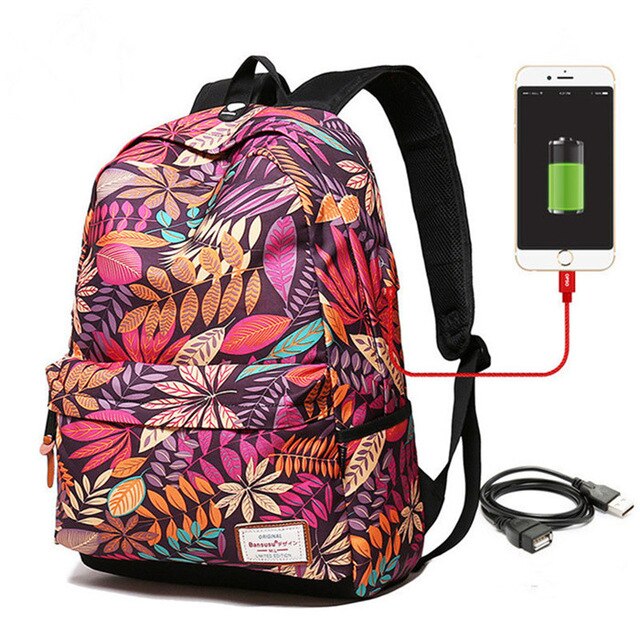 Usb Opladen Laptop Vrouwen Rugzak Voor Tiener Studenten Meisjes School Rugzak Afdrukken Vrouwelijke Reizen Bagpack: Purple Small