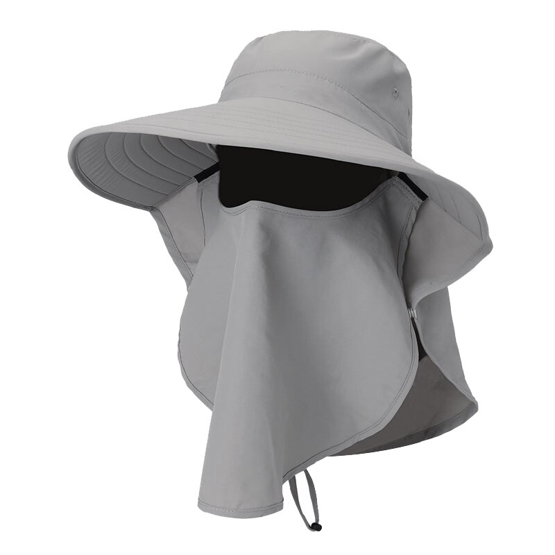 Protection du visage contre les gouttelettes casquette de pêche été en plein air Protection solaire cou visage rabat chapeau large bord: Gray