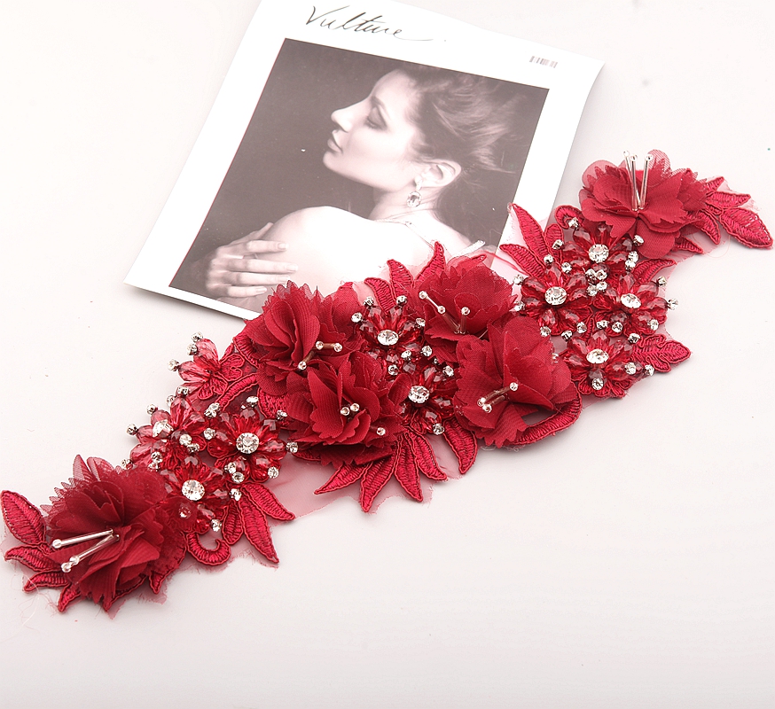 10 Color Beaded Sequins 3D Decals Mirror Flower Lace Fabric Evening Dress Front Chest Back Applique Patch Decoration: Copper