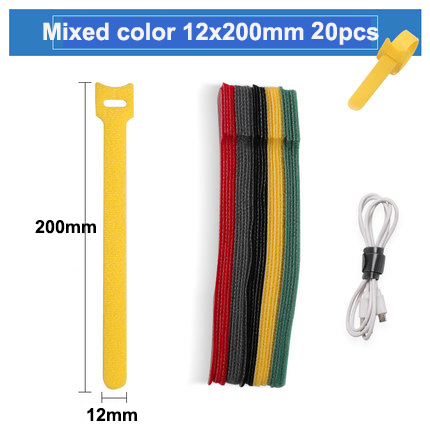 10pcs/Releasable Cable Ties Plastics Hook Loop Fastening Reusable Cable Ties Nylon Loop Wrap Zip Bundle T-type Cable Tie Wire: Mixed 12x200MM