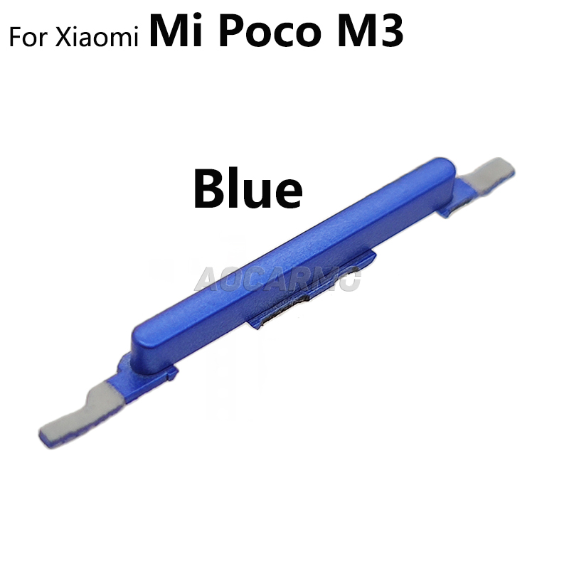 Aocarmo Voor Xiaomi Poco M3 Zijknoppen Power On/Off Volume Up Down Schakelaar Key Vervanging Deel: Blauw