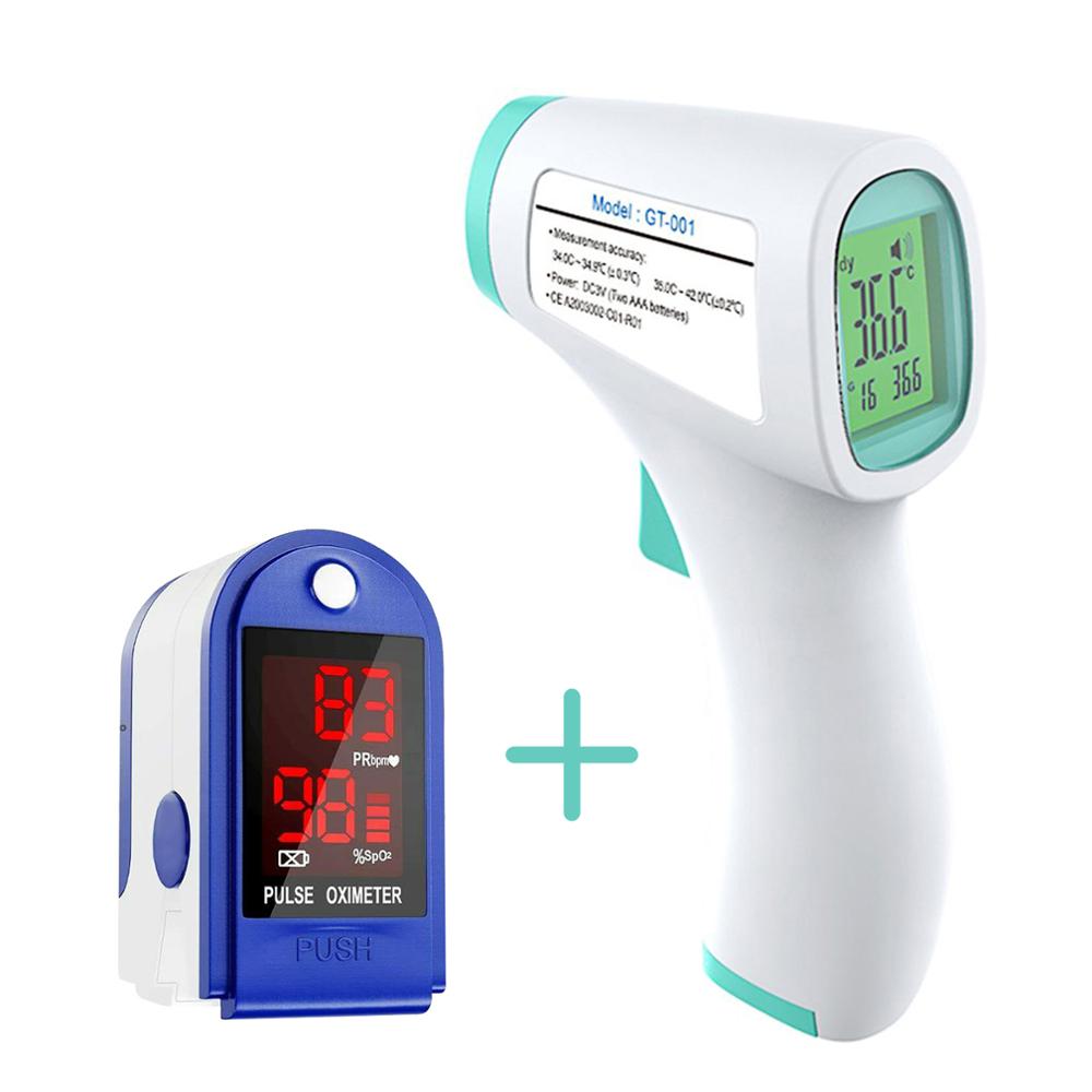 Portable 1/2pcs Fingertip Pulse Oximeter Mini SpO2 Monitor Oxygen Saturation Monitor +Non-Contact Digital Forehead Thermometer: C-MD322