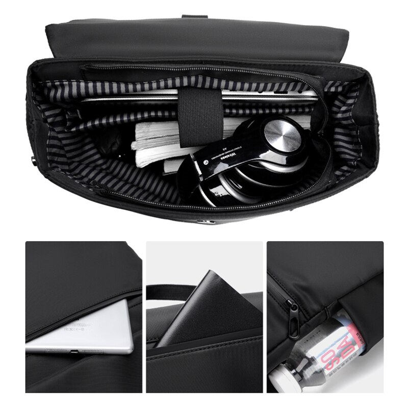 Wasserdichter nylon-laptop-rucksack für #39 , schwarz, ideal für geschäftsreisen und den urbanen stil, mit usb-ladefunktion