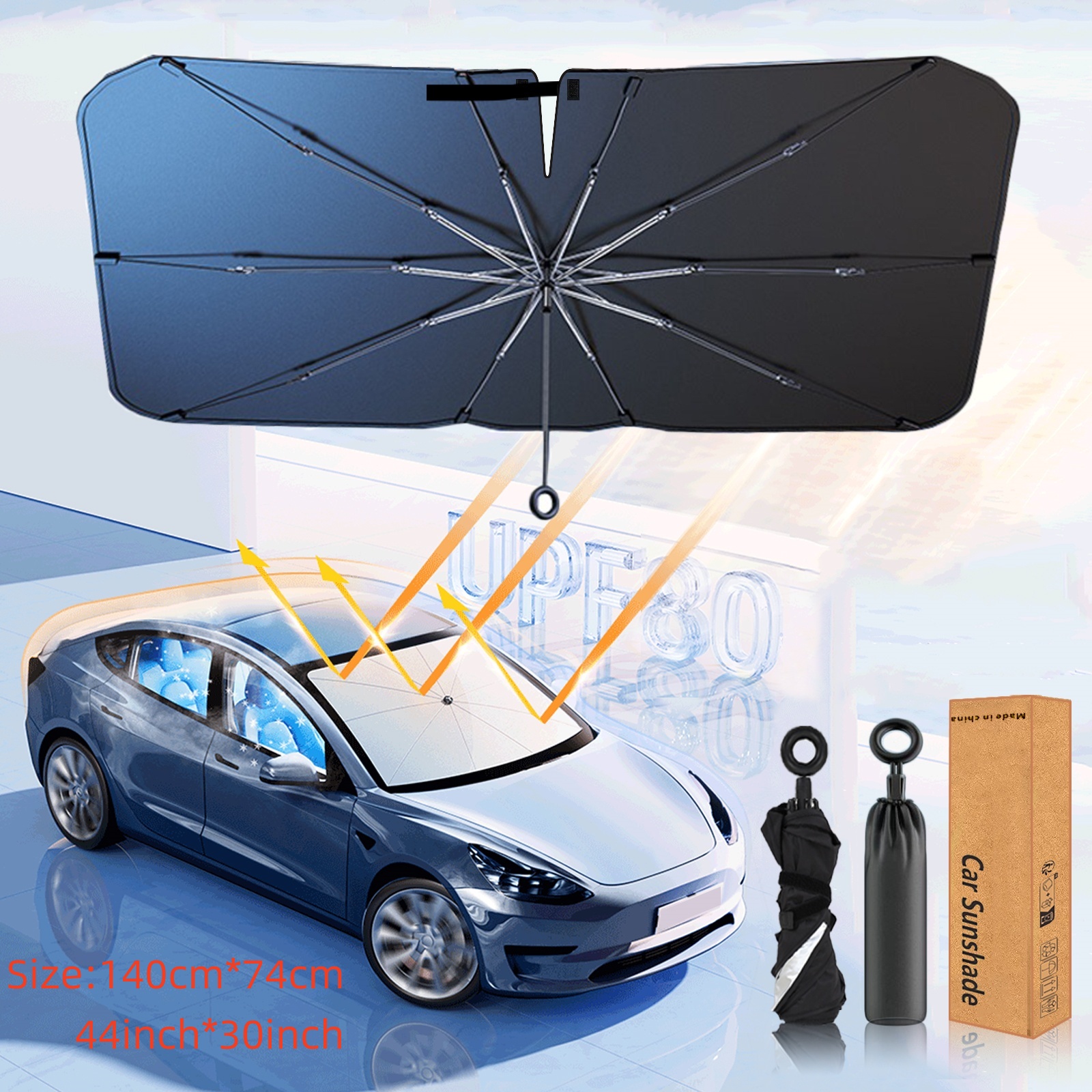 Verbeterde Auto Voorruit Zonneschermen Paraplu Opvouwbaar met Trekring Auto Voorruit Cover voor UV Ray Blok: Army Green