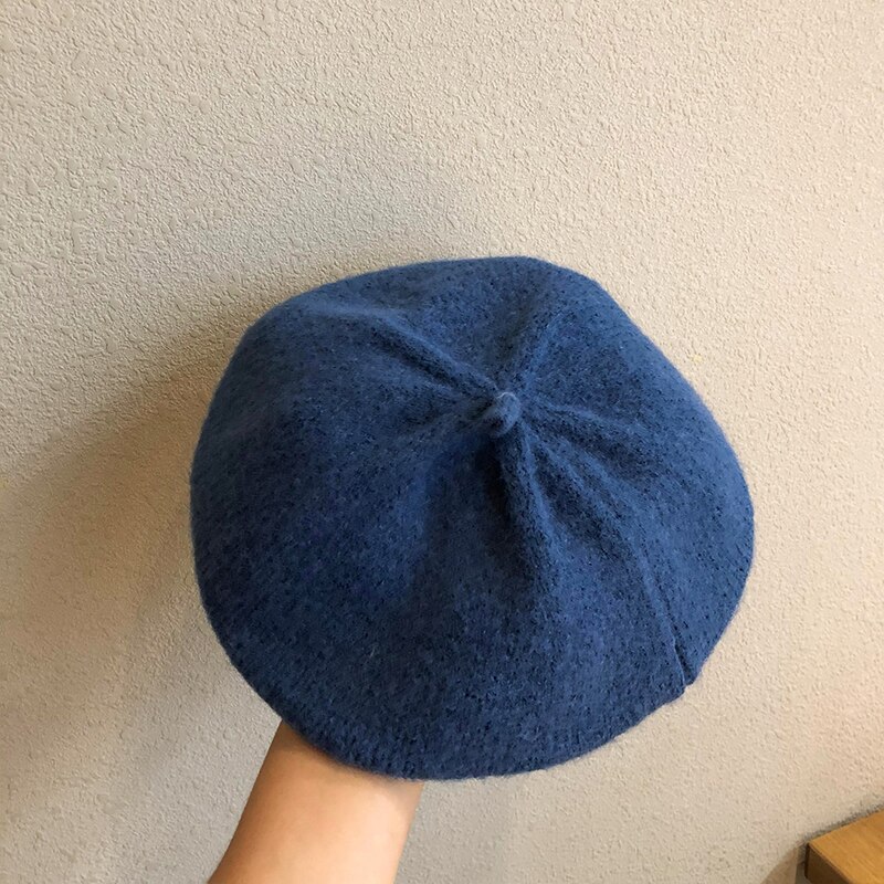 Mix farve strik baret hue dame hue baret hatte vinter forår afslappet uld baretter til kvinder piger: Blå