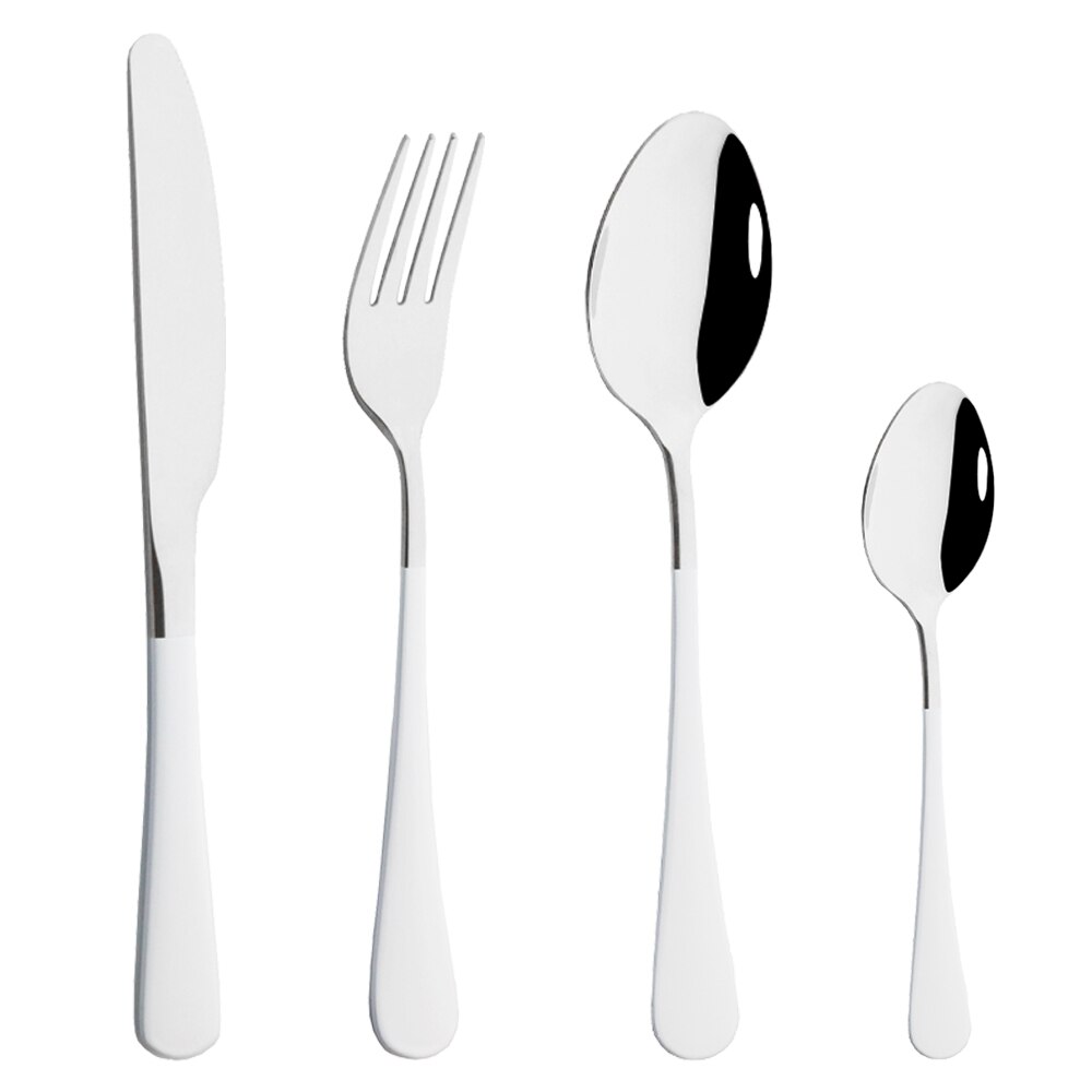 Couverts de cuisine en or blanc, 4 pièces, argenterie, service de table en acier inoxydable, service de table, couteau, fourchette, cuillère: White Silver