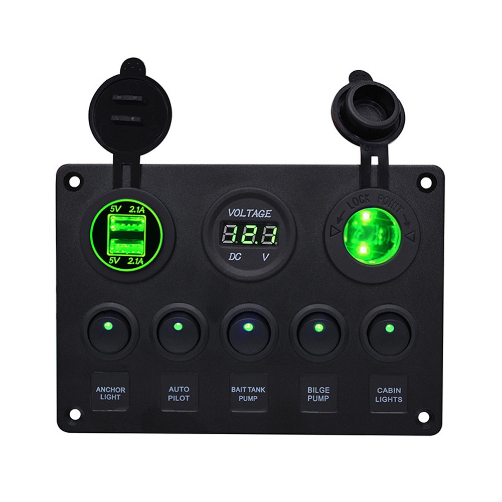 Yacht Car Round 5-Position Combination Switch Dual USB Car Charger Seat Voltmeter Combination Control Panel Switch Fe26