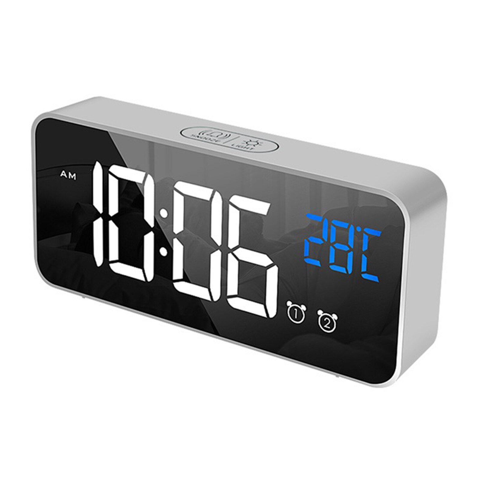 Music Alarm Clock LED Digital Clock 2 Alarms Voice Control Snooze Temperature Display Reloj Despertador Digital with USB Cable: Silver