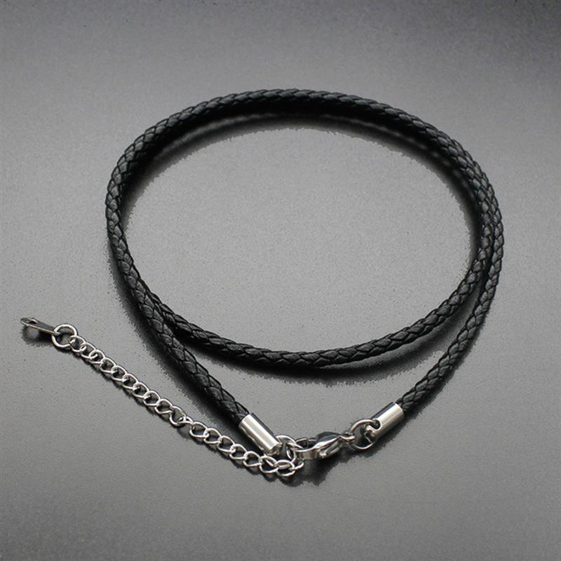 Schwarze, geflochtene halskette aus 50cm pu-lederkordeln für damen und herren, diy-Halsband mit karabinerverschluss und verlängerungskette