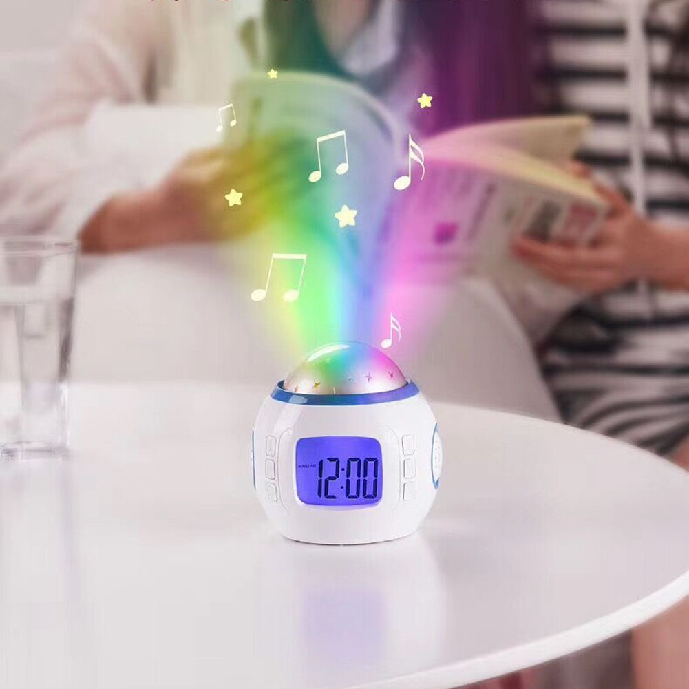 Music Starry Sky Star Projector Digital Alarm Clock Projection Night Light Color Changing Desk Clock Calendar Children