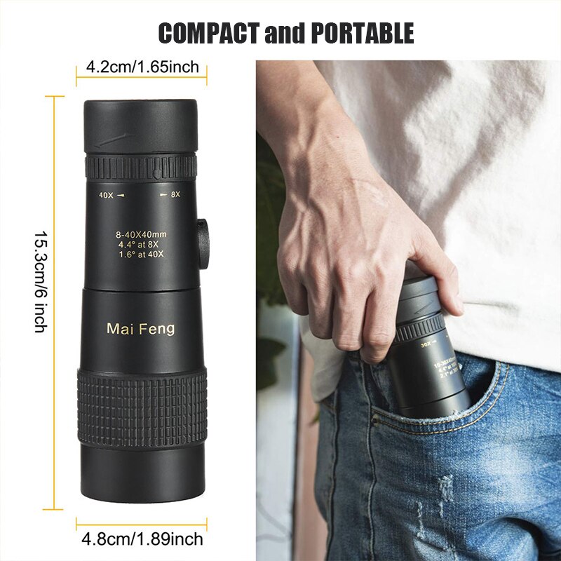Maifeng 8-40x40 Monocular Telescope on smart phone Compact Retractable Zoom Waterproof Bak4 HD ED Glass With Tripod