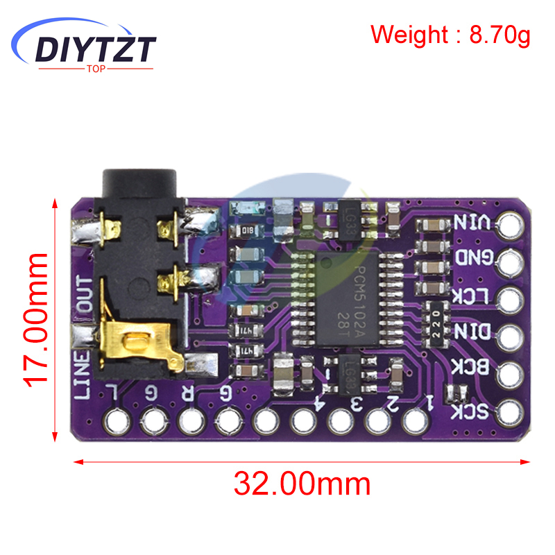 DIYTZT Interface I2S PCM5102A DAC I2S Module de lecteur pour Raspberry Pi carte Format pHAT carte Audio numérique PCM5102