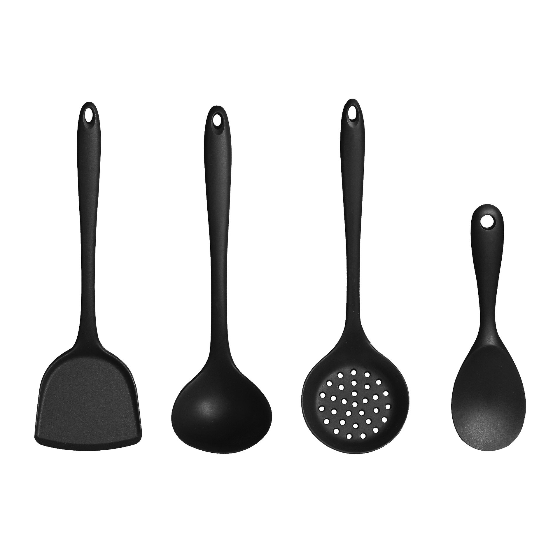 4 Stuks Siliconen Kookgerei Set Keukengerei Koken Sets Gadgets Gereedschap Pan Schop Lepel Spatel Anti-aanbak Keuken Koken Tool: Black
