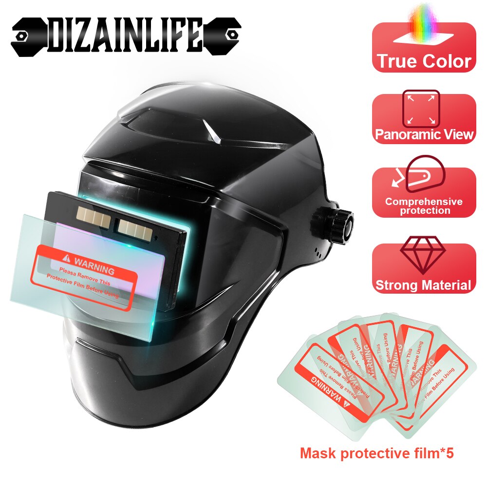 Auto Darkening Welding Helmet Solar Powered True Color Large View Mask for Arc Grinding Cutting Eye Protection