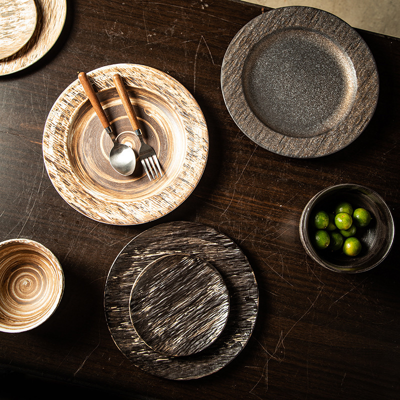 Karkea keramiikka astiasto lautanen kotitalousruoka lautanen keraamiset nyytit lautanen pihvi illallislautanen japanilainen tarjotin riisikulho nuudelit