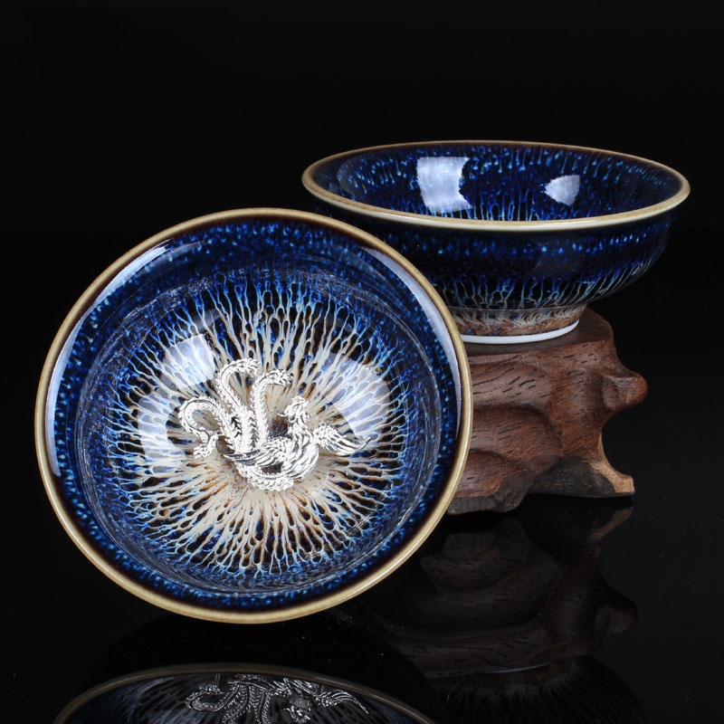 1 st Chinese Porselein China Jingdezhen Porselein Kom 45 ml 925 Pure Fine Silver Lotus Master Dragon Theekopje Thee Set giftPackage