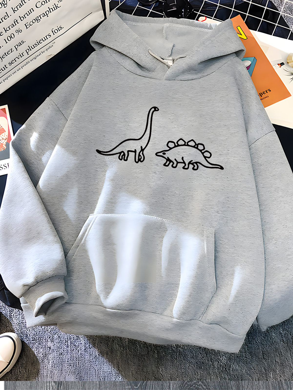 Hirsionsan-sudaderas con capucha con estampado de dinosaurios Kawaii para mujer, ropa deportiva informal holgada y suave, sudadera de lana para mujer 2023