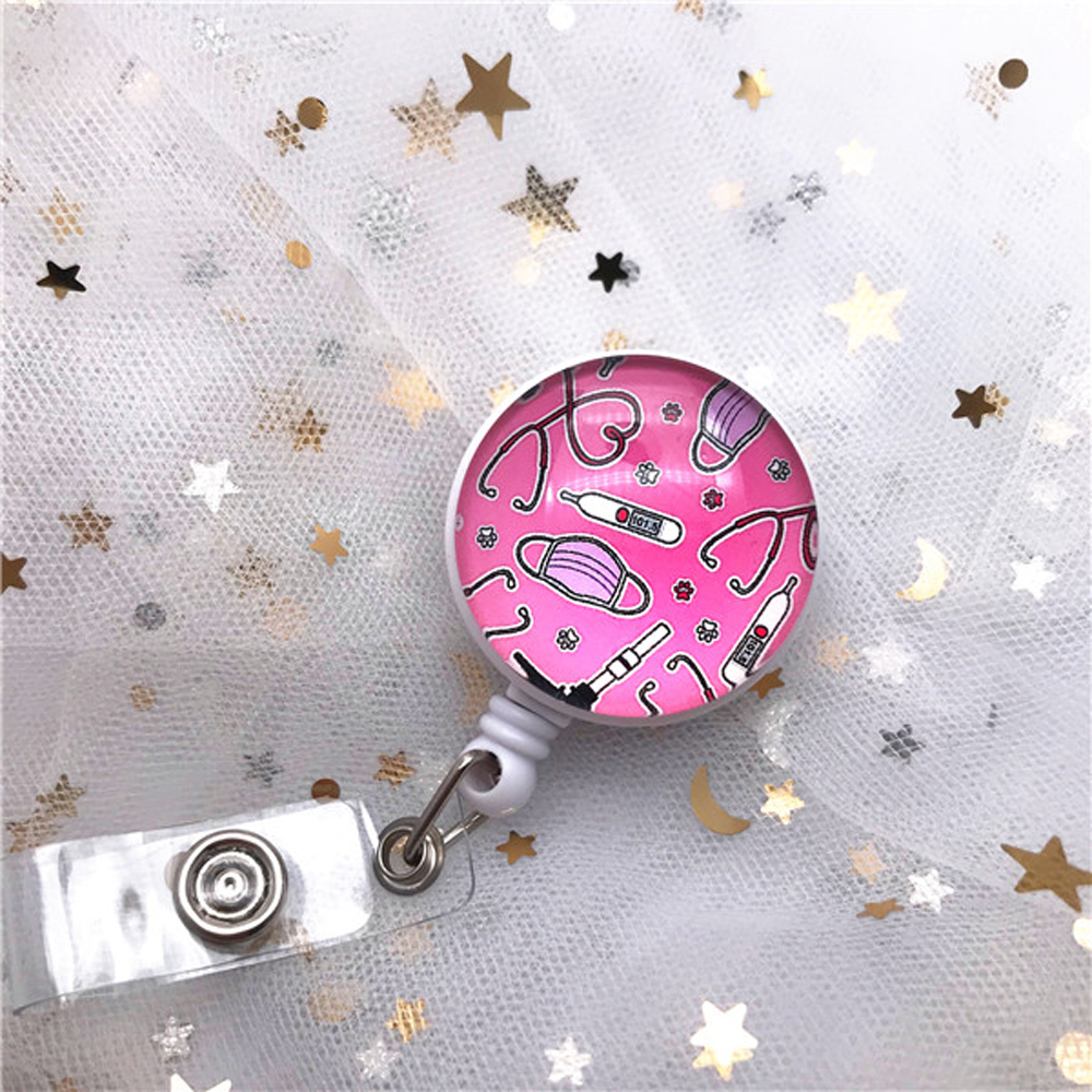 Hospital Cute Cartoon Reel Clip ID Card Retractable Badge Reel Nurse Doctor Badge Holder Name Card Holder: WHITE