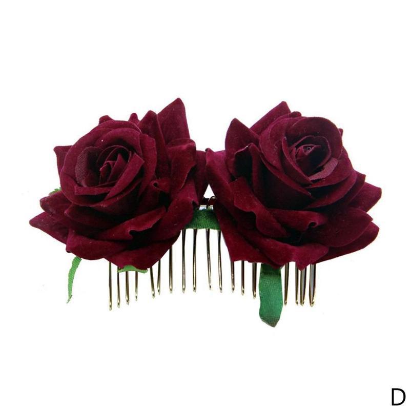 1 peine de pelo Artificial romántico de doble seda flor de Rosa para mujer, pinza de pelo blanca púrpura, tocado para baile de boda: Wine Red