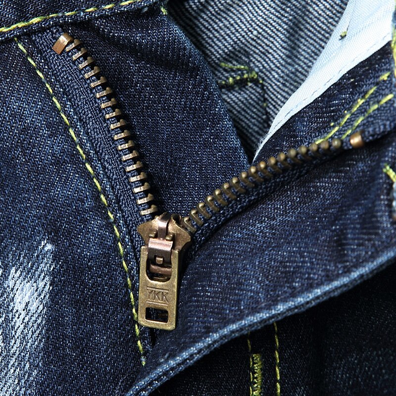 Herre jeans lyseblå skinny ripped jeans ødelagte huller ripped lynlås straight denim bukser streetwear hul denim