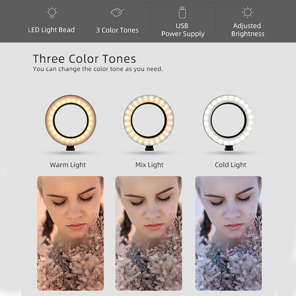 10'' LED Ring Light Lamp Selfie Camera Phone Studio Tripod Stand Video Dimmable Round Portable Selfie Flashlight Makeup Mirror