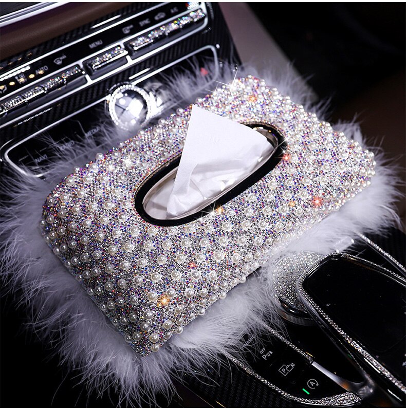 Luksus perler bil vævskasse krystal diamant blok type vævskasser holder til kvinder papirhåndklæde dækning sag bil styling