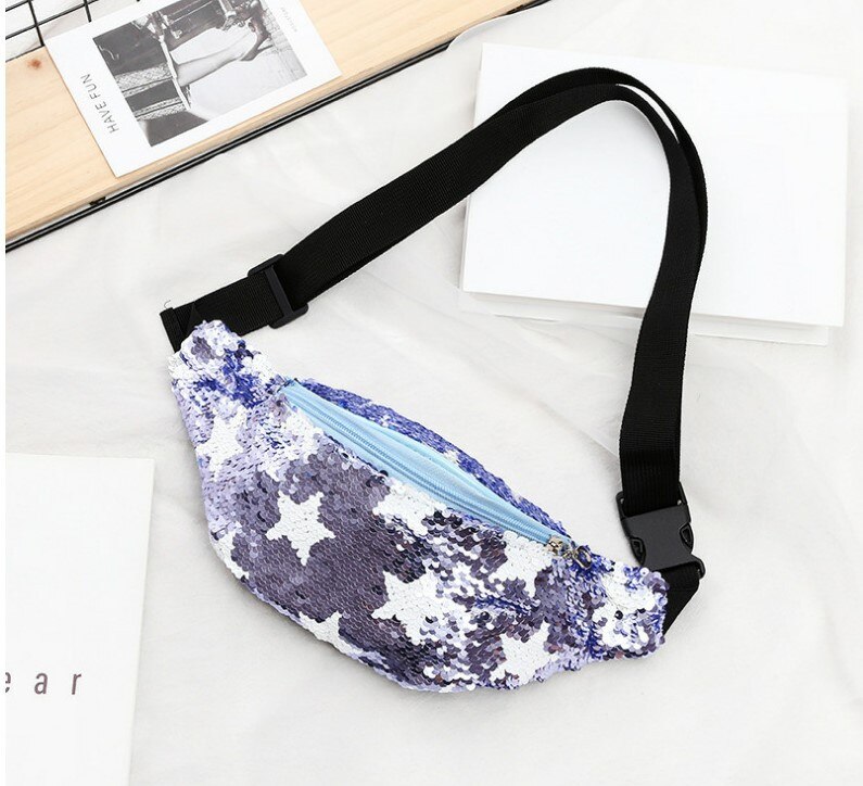 Riñonera de piel sintética con lentejuelas brillantes para mujer, bolso de pecho resistente al agua, Unisex: blue