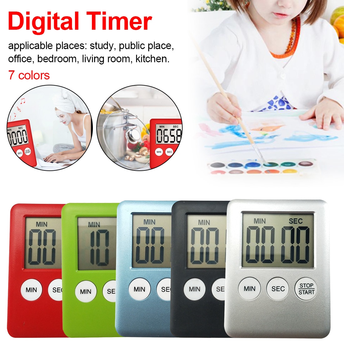 Temporizador de cocina para el hogar, cronómetro electrónico para cocina, cronómetro, herramientas de cocina, sencillo, práctico, pantalla LCD cuadrada Digital